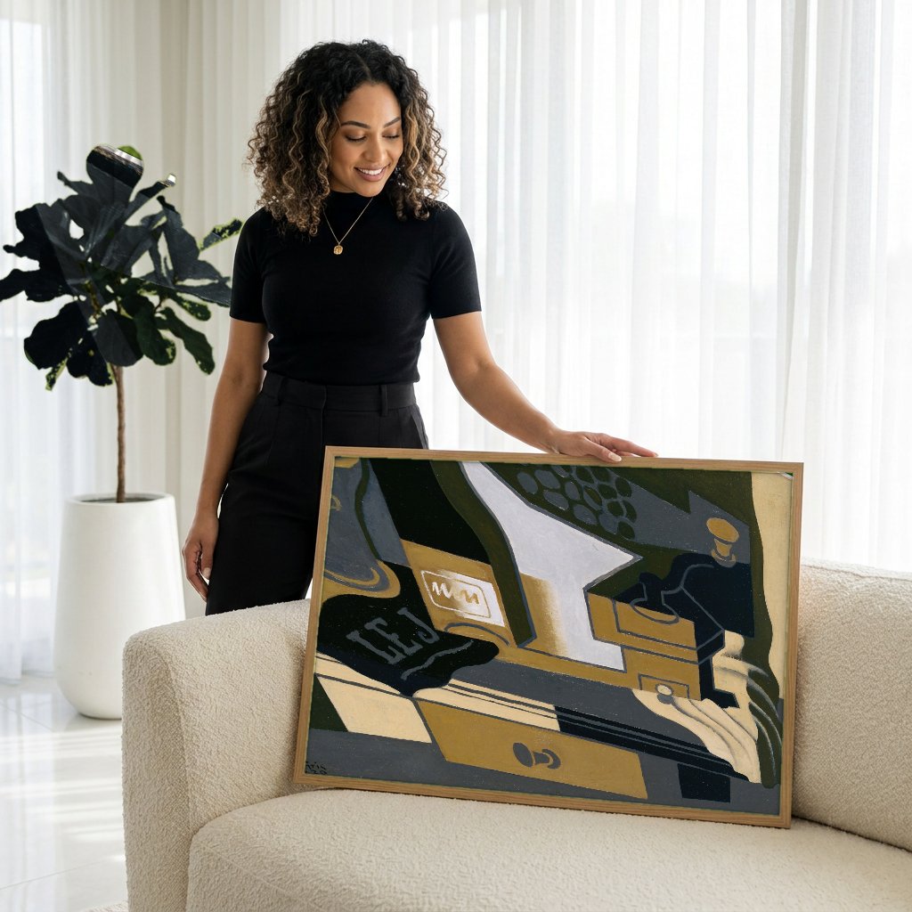 Quadro Decorativo Natureza-Morta Cubista - Juan Gris com modelo em ambiente