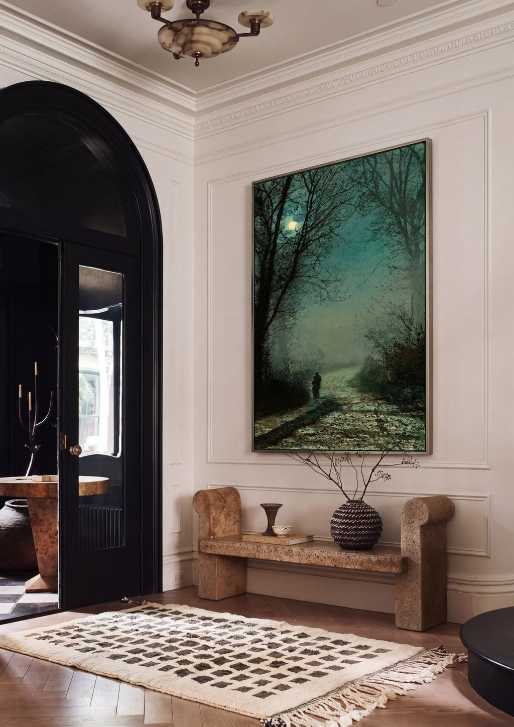 Quadro Decorativo Noite Luar na Floresta - John Atkinson Grimshaw em ambiente decorado