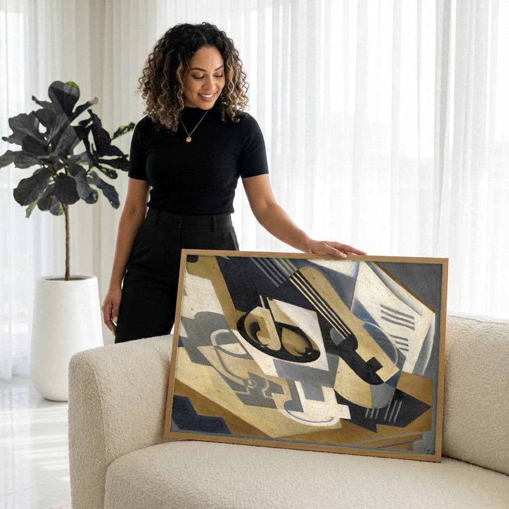Quadro Decorativo Natureza-morta Cubista - Juan Gris com modelo em ambiente