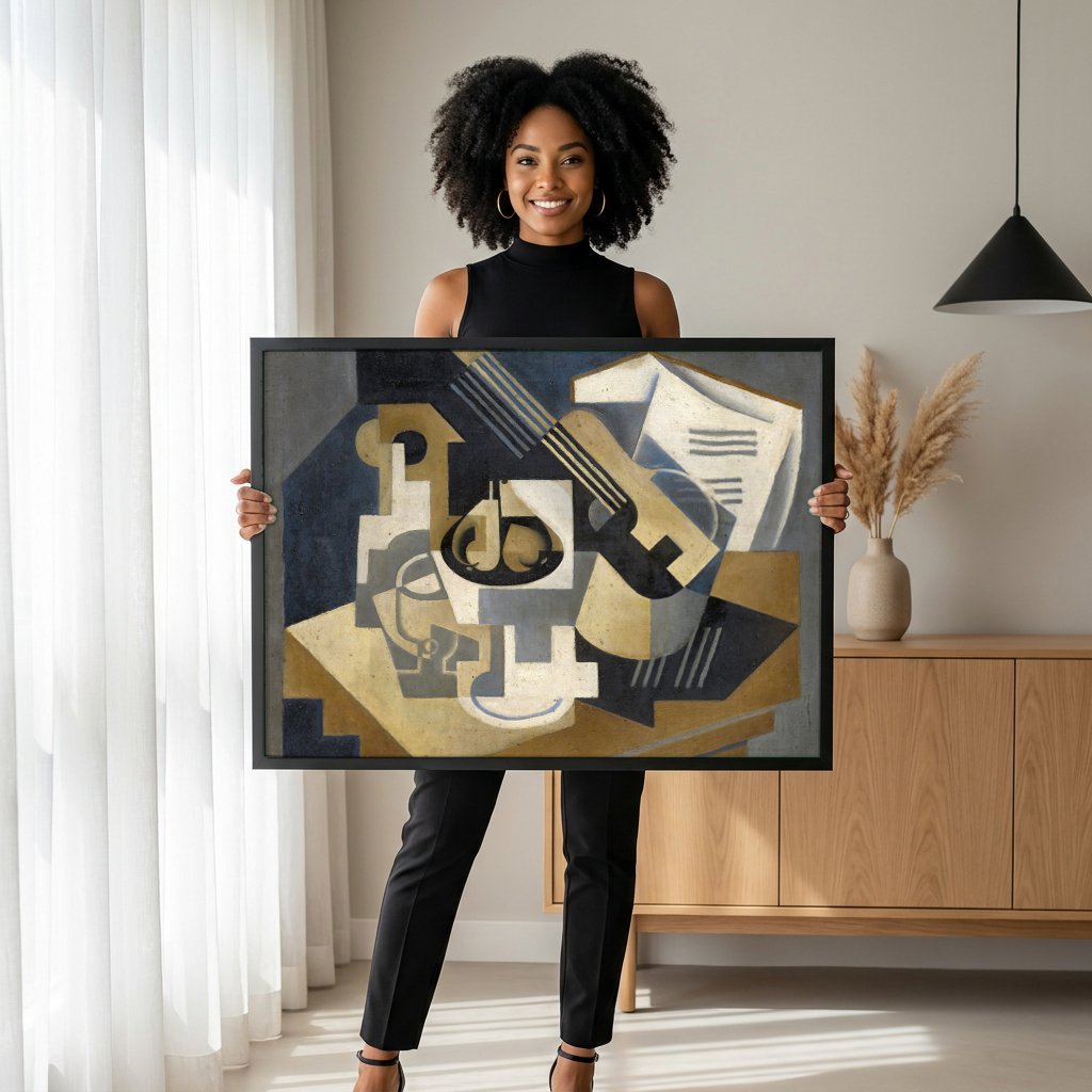 Quadro Decorativo Natureza-morta Cubista - Juan Gris com modelo em ambiente