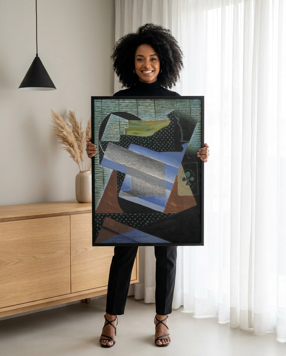 Quadro Decorativo Natureza Morta Cubista - Juan Gris com modelo em ambiente