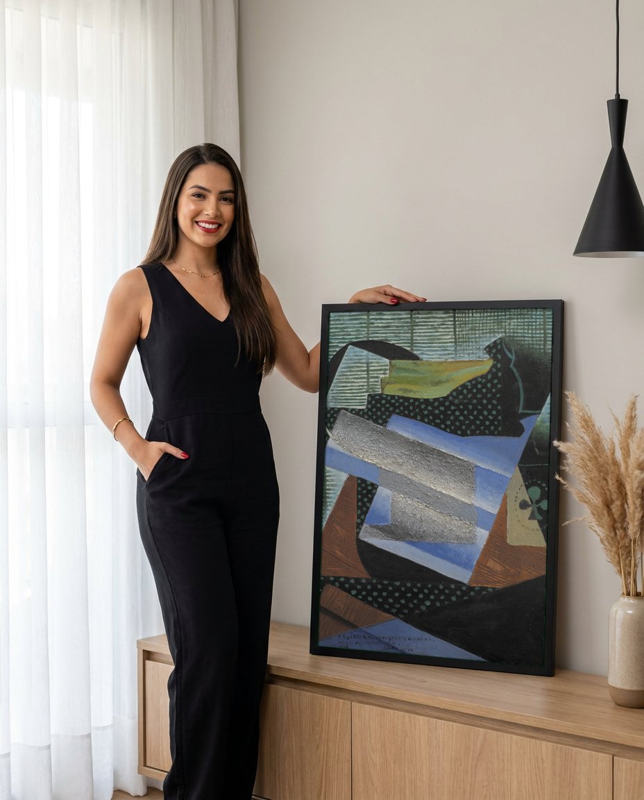 Quadro Decorativo Natureza Morta Cubista - Juan Gris com modelo em ambiente