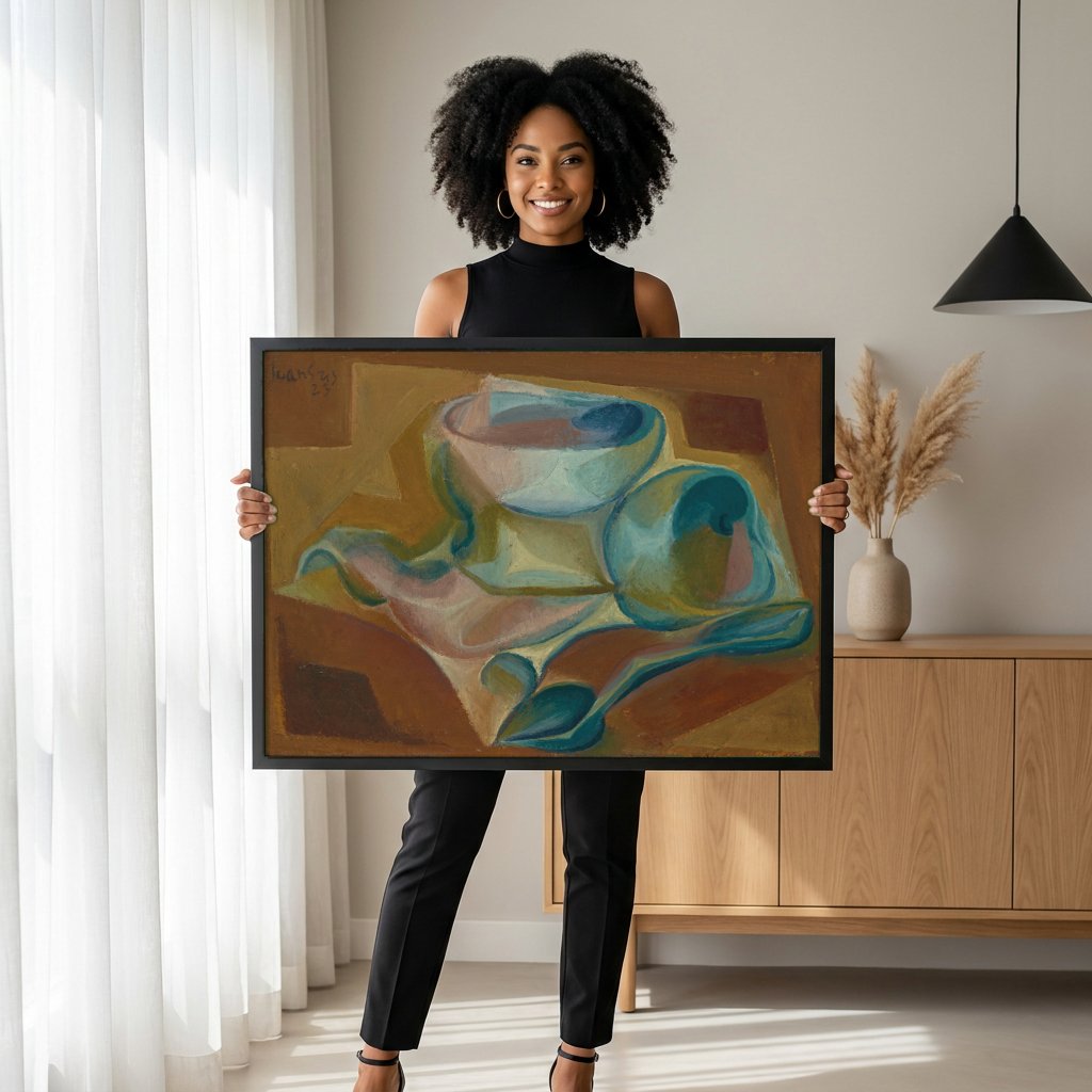 Quadro Decorativo Natureza-Morta Cubista - Juan Gris com modelo em ambiente