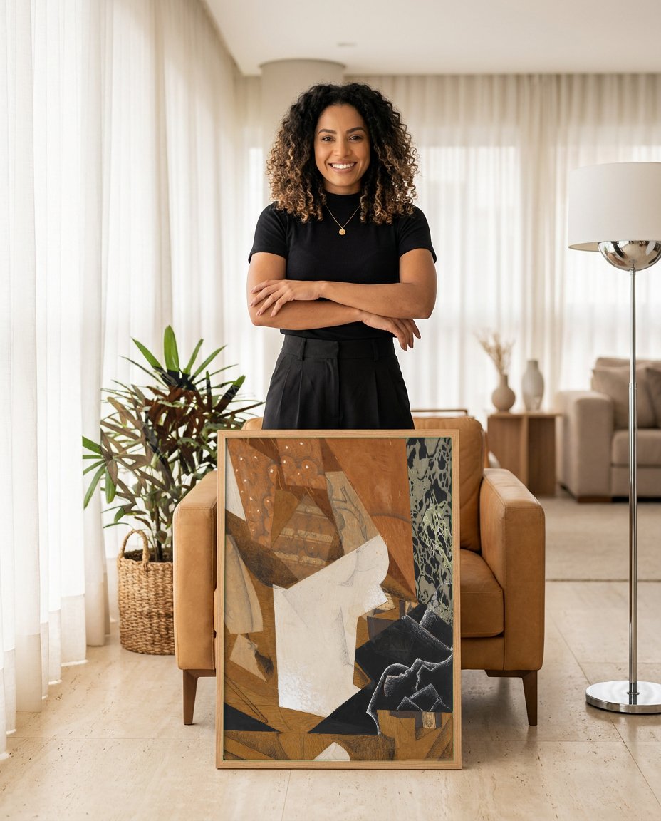 Quadro Decorativo Natureza-Morta Cubista - Juan Gris com modelo em ambiente