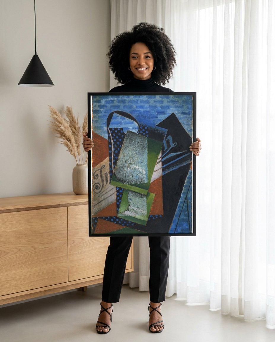 Quadro Decorativo Natureza-Morta Cubista - Juan Gris com modelo em ambiente