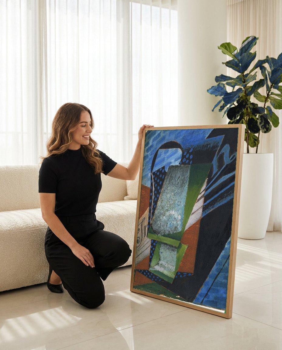 Quadro Decorativo Natureza-Morta Cubista - Juan Gris com modelo em ambiente