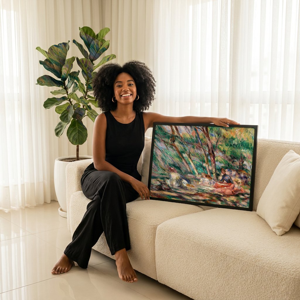 Quadro Decorativo Piquenique na Floresta - Renoir com modelo em ambiente