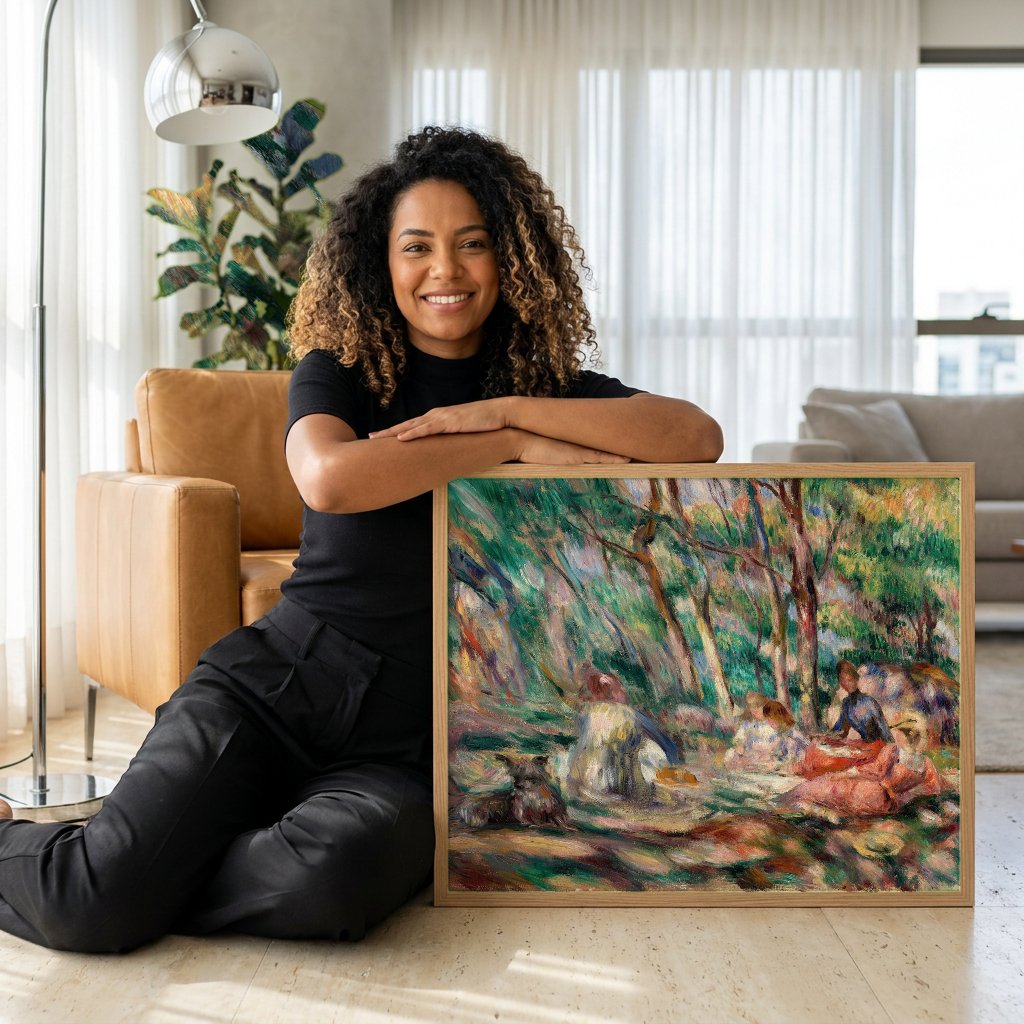 Quadro Decorativo Piquenique na Floresta - Renoir com modelo em ambiente