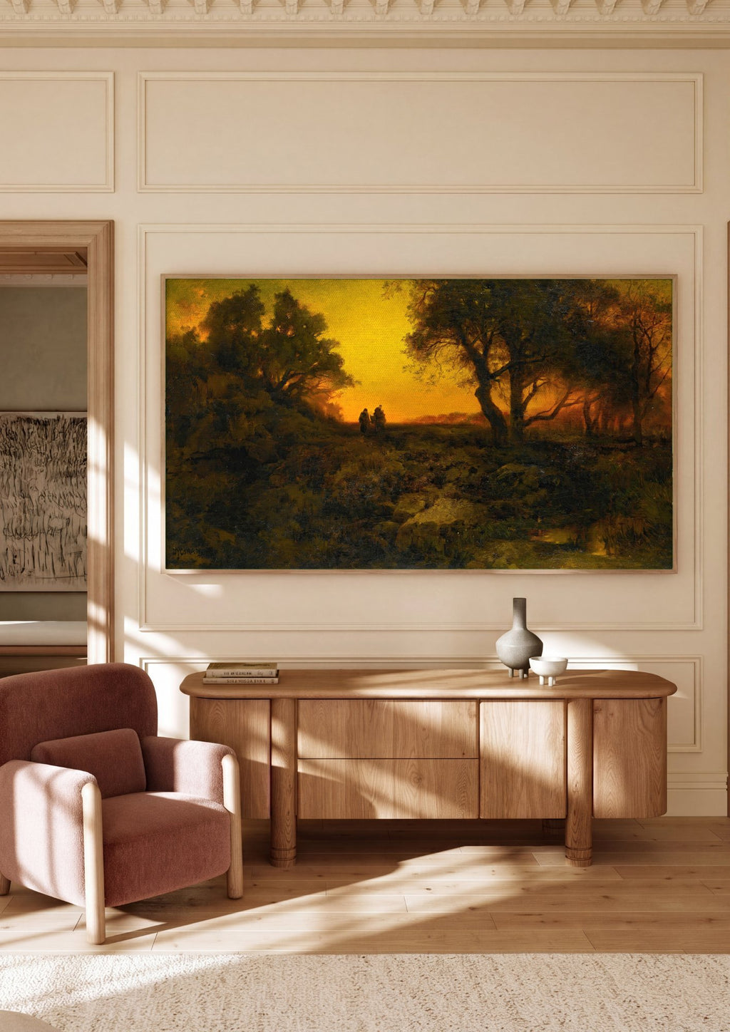 Quadro Decorativo Crepúsculo na Floresta - Thomas Moran em ambiente decorado