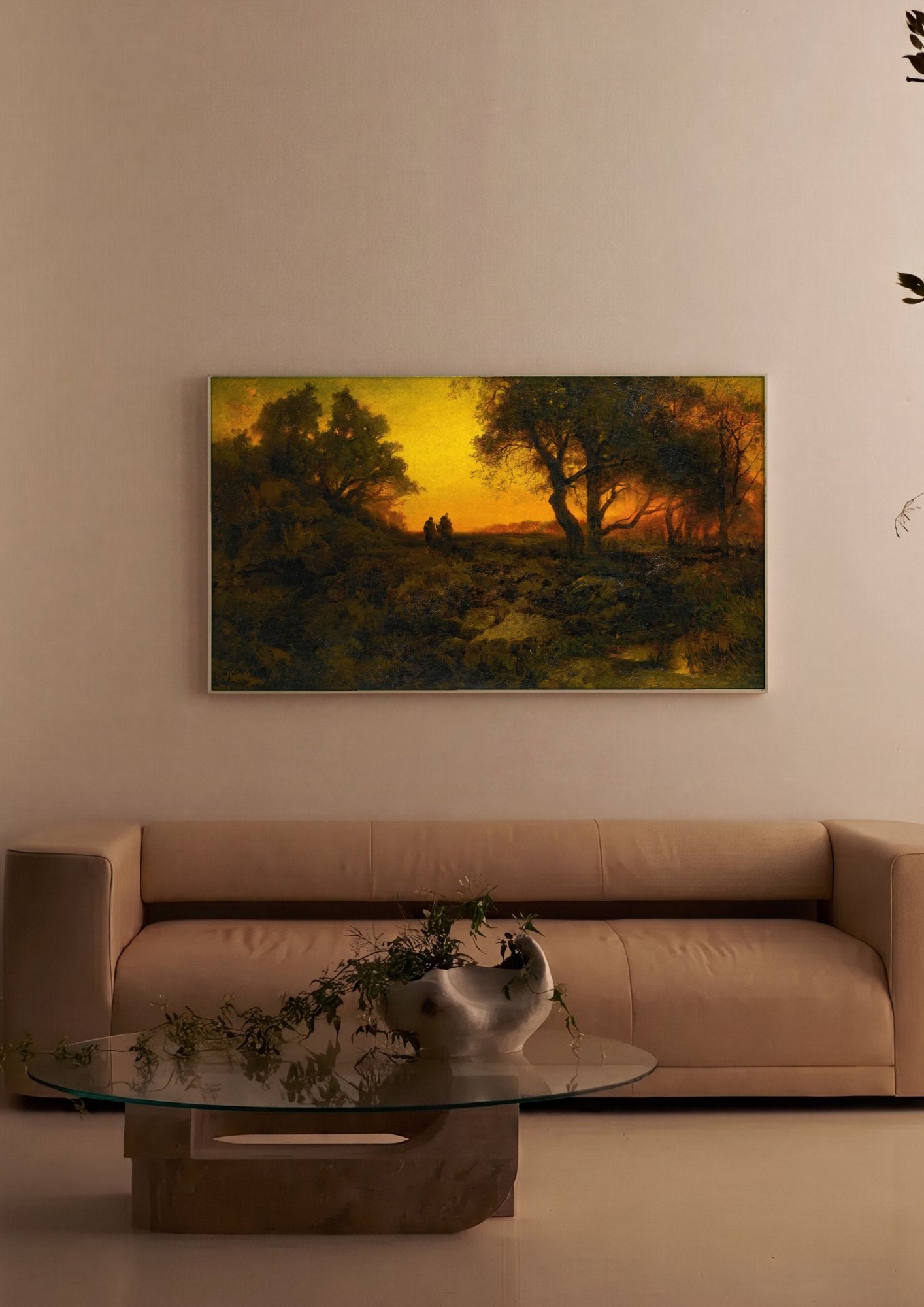 Quadro Decorativo Crepúsculo na Floresta - Thomas Moran em ambiente decorado