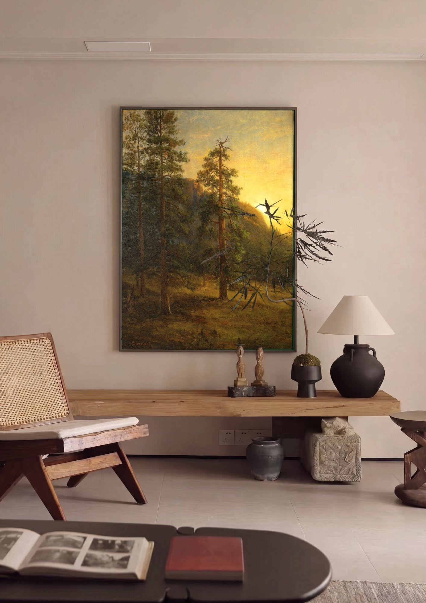 Quadro Decorativo Pôr do Sol na Floresta - Albert Bierstadt em ambiente decorado