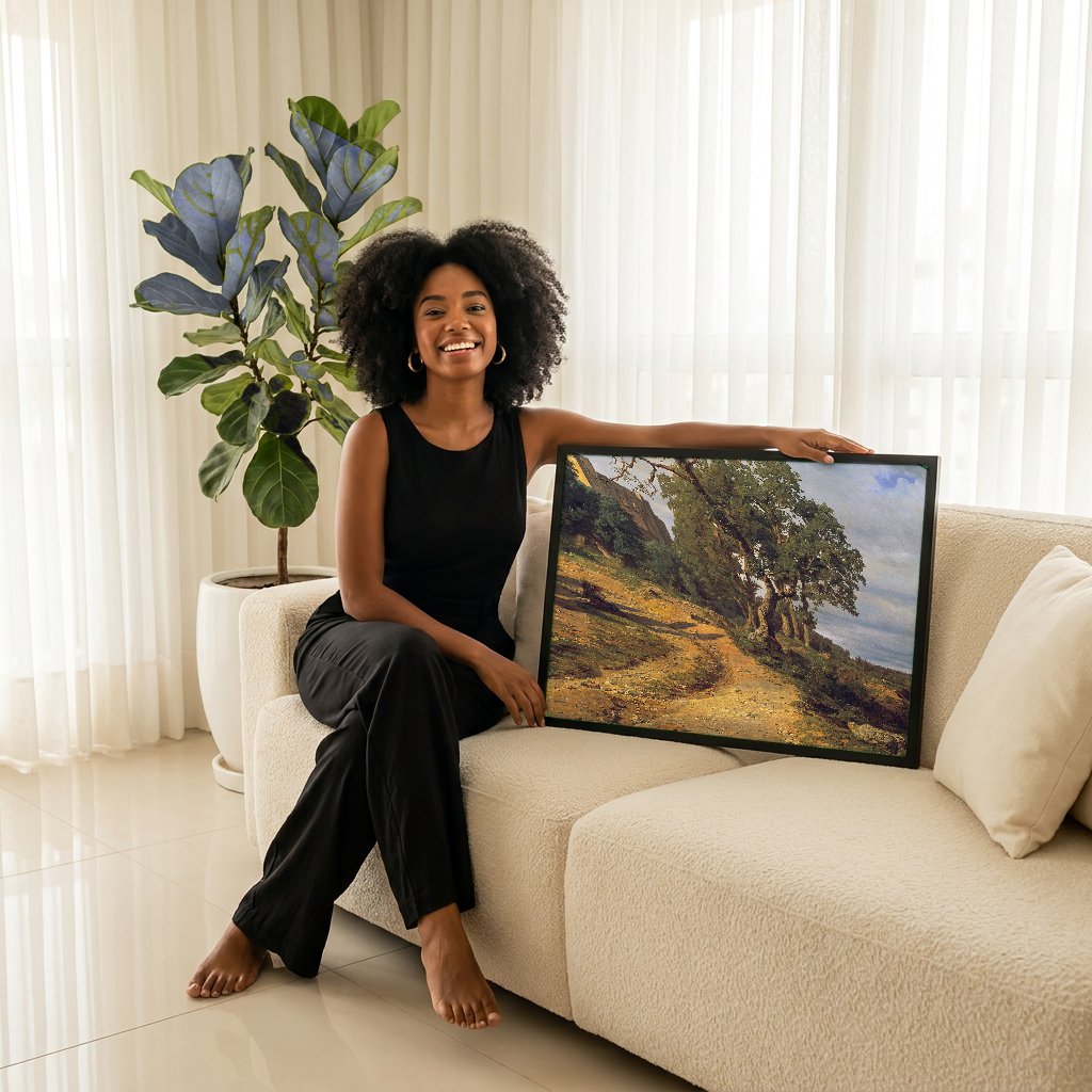 Quadro Decorativo A Estrada para o Castelo - Waldmüller com modelo em ambiente
