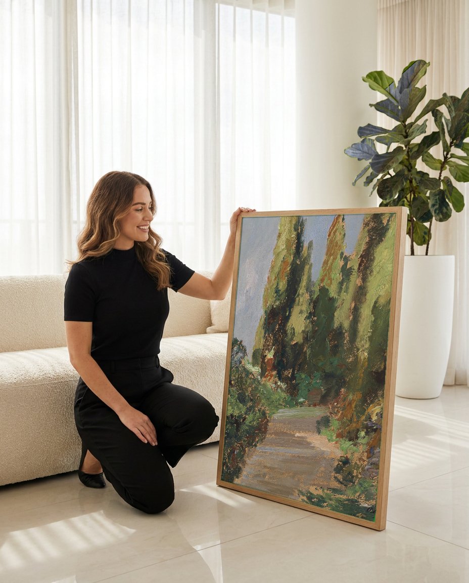 Quadro Decorativo Caminho Entre Ciprestes - Olga Wisinger-Florian com modelo em ambiente