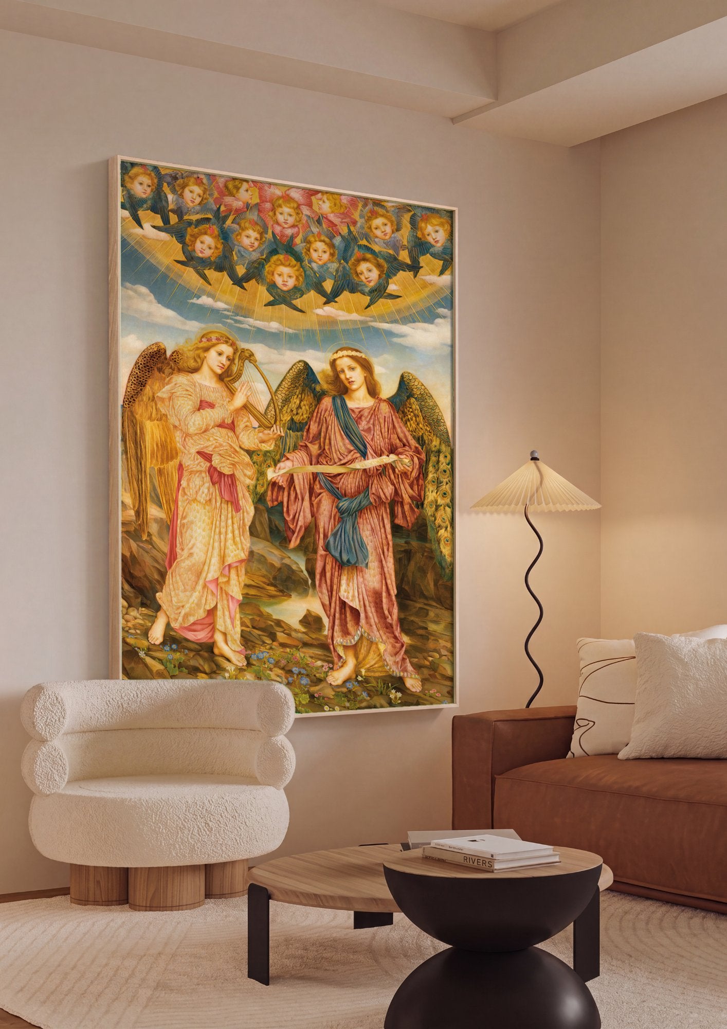 Quadro Decorativo Anjos e Música Celestial - Evelyn De Morgan em ambiente decorado