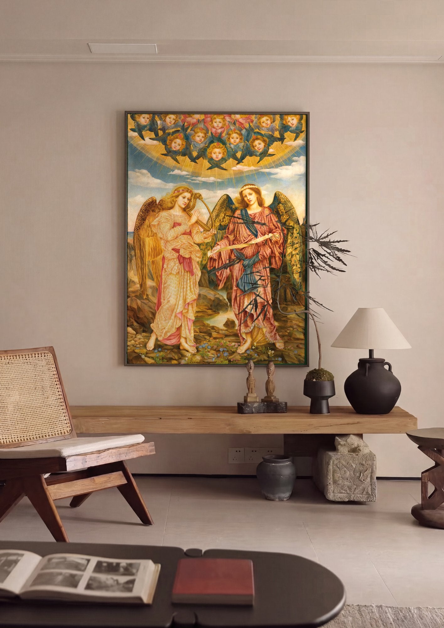 Quadro Decorativo Anjos e Música Celestial - Evelyn De Morgan em ambiente decorado