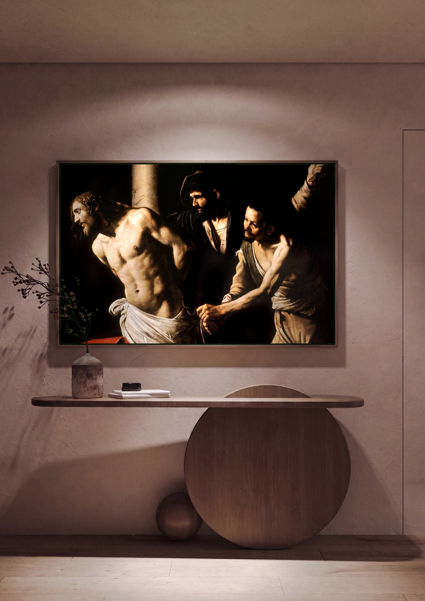 Quadro Decorativo A Flagelação de Cristo - Caravaggio em ambiente decorado