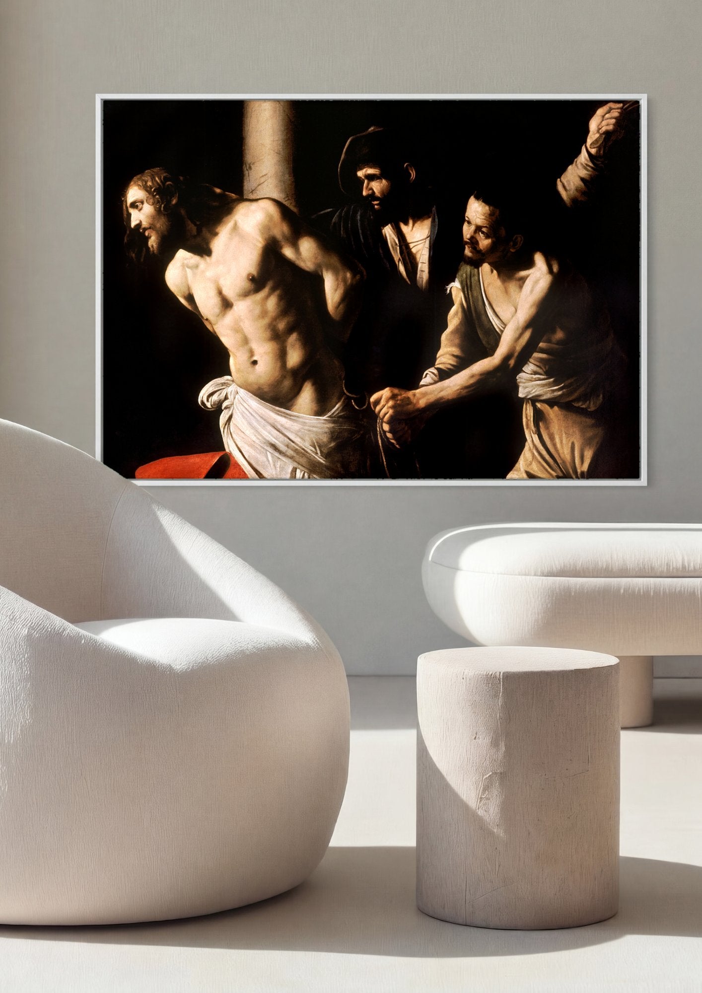 Quadro Decorativo A Flagelação de Cristo - Caravaggio em ambiente decorado