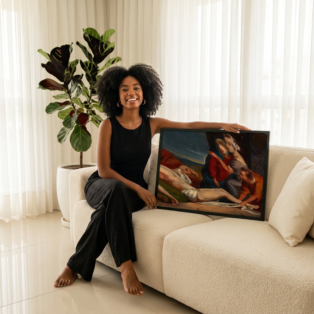 Quadro Decorativo A Lamentação de Cristo - Józef Simmler com modelo em ambiente