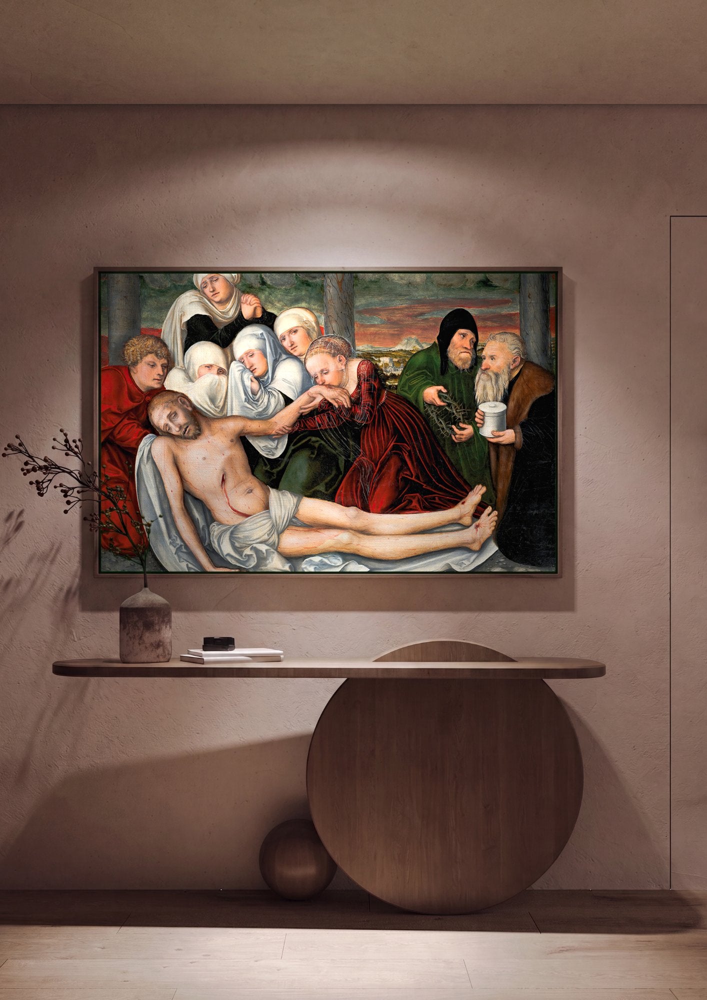 Quadro Decorativo A Lamentação de Cristo - Cranach, o Velho em ambiente decorado