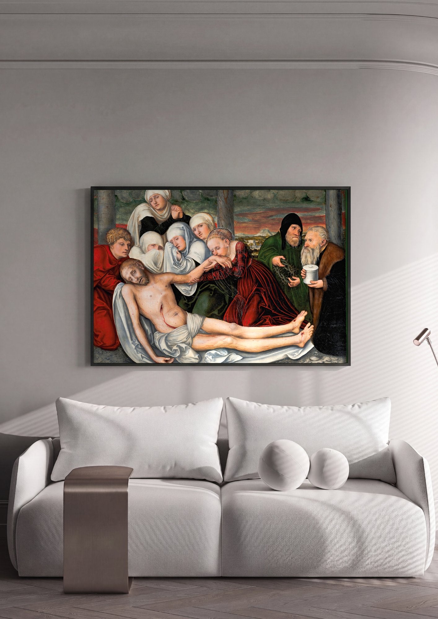 Quadro Decorativo A Lamentação de Cristo - Cranach, o Velho em ambiente decorado
