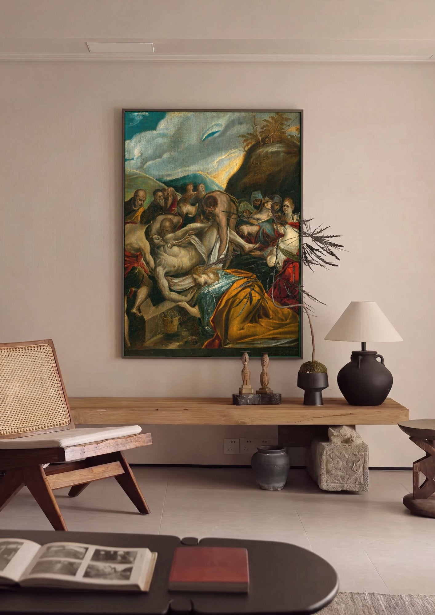 Quadro Decorativo A Deposição de Cristo no Sepulcro - El Greco em ambiente decorado