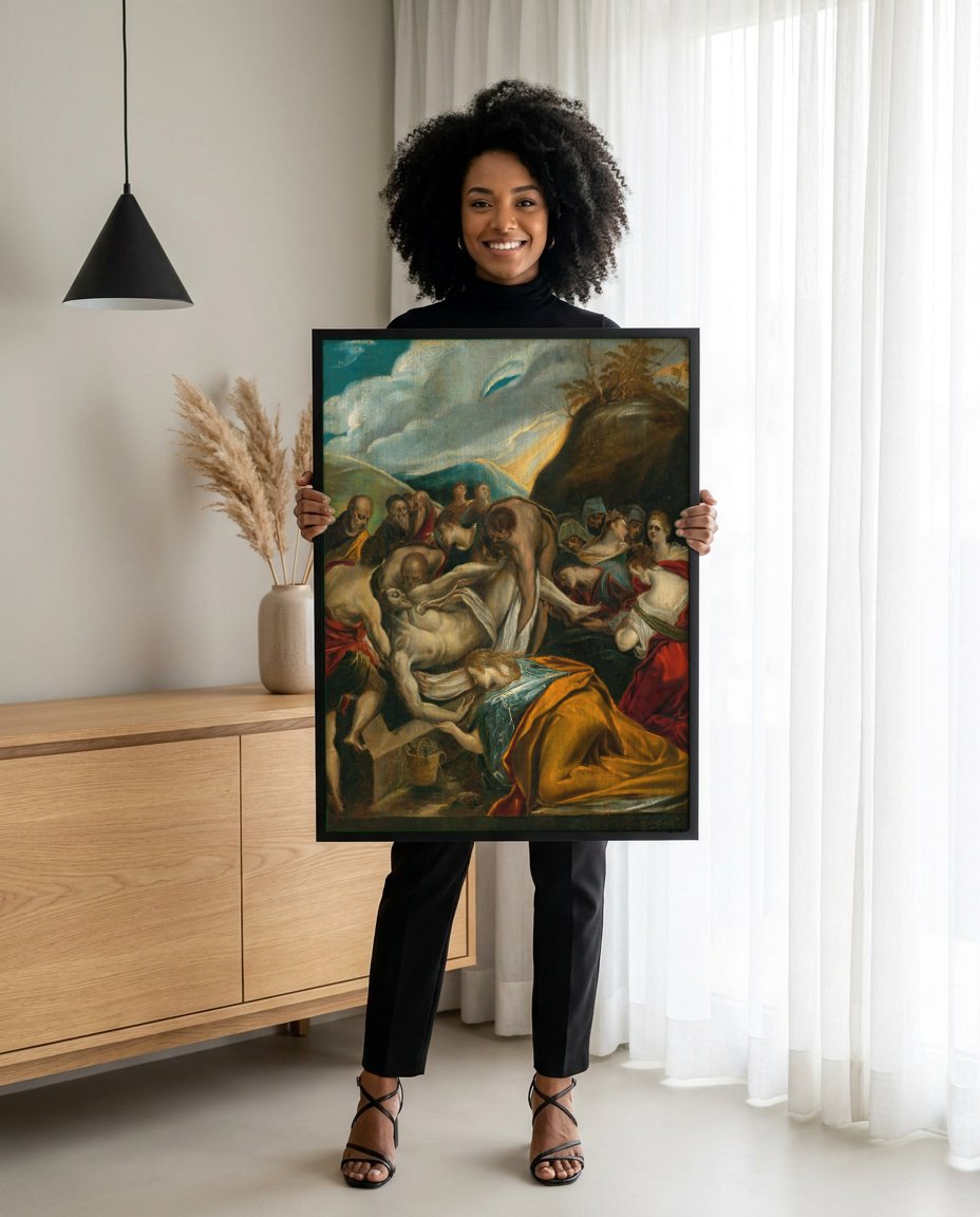 Quadro Decorativo A Deposição de Cristo no Sepulcro - El Greco com modelo em ambiente