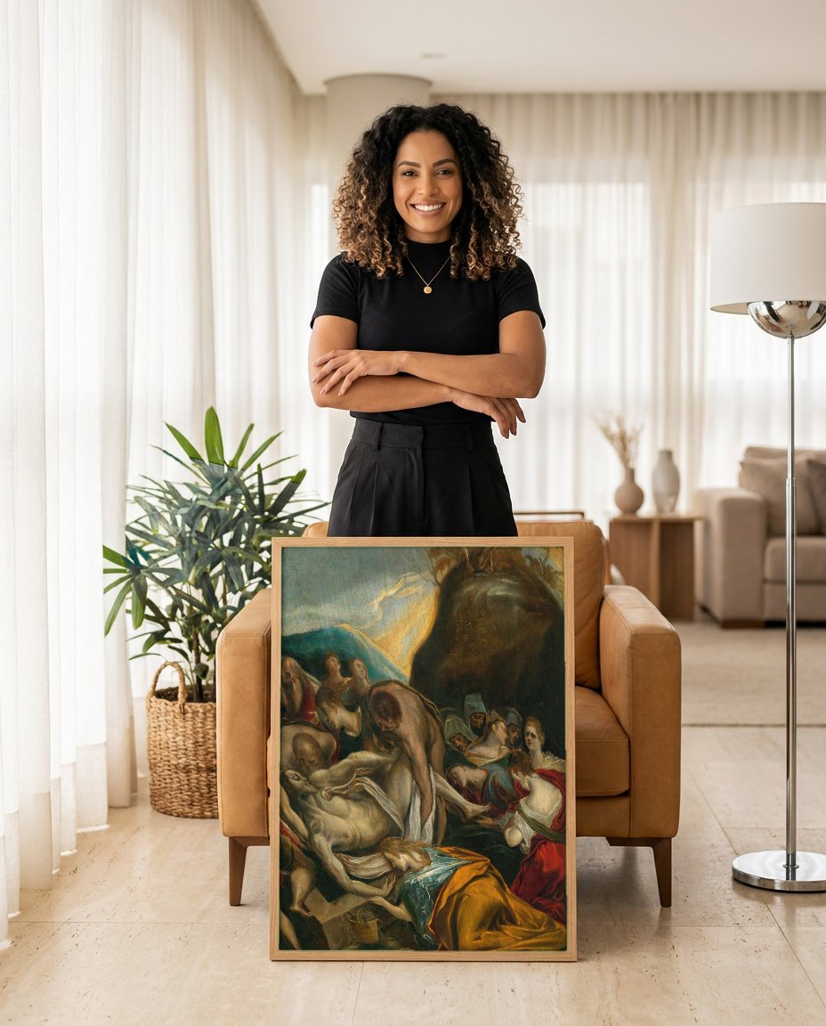 Quadro Decorativo A Deposição de Cristo no Sepulcro - El Greco com modelo em ambiente