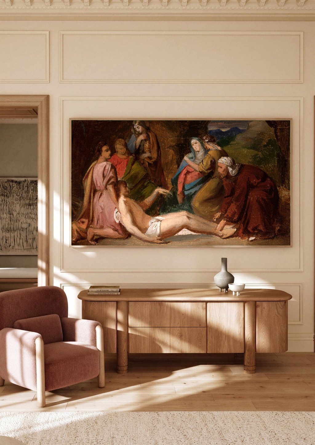 Quadro Decorativo A Lamentação de Cristo - Józef Simmler em ambiente decorado