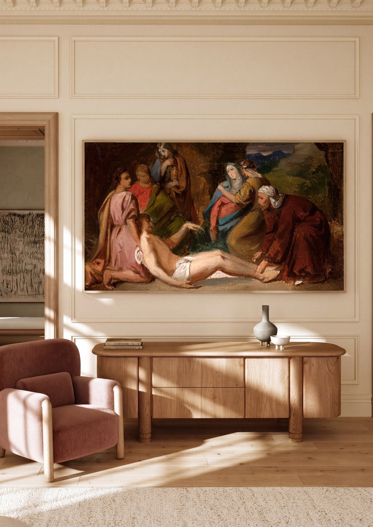Quadro Decorativo A Lamentação de Cristo - Józef Simmler em ambiente decorado