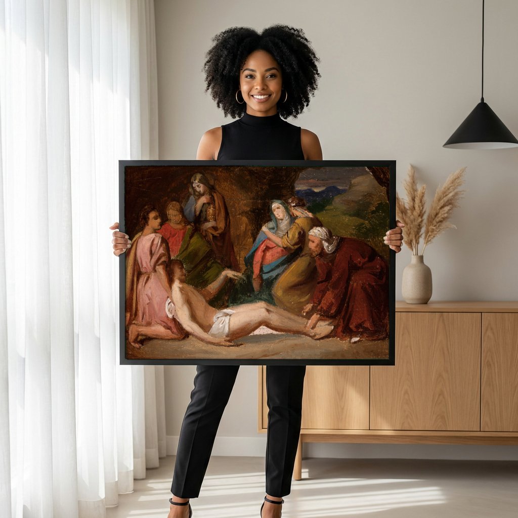 Quadro Decorativo A Lamentação de Cristo - Józef Simmler com modelo em ambiente