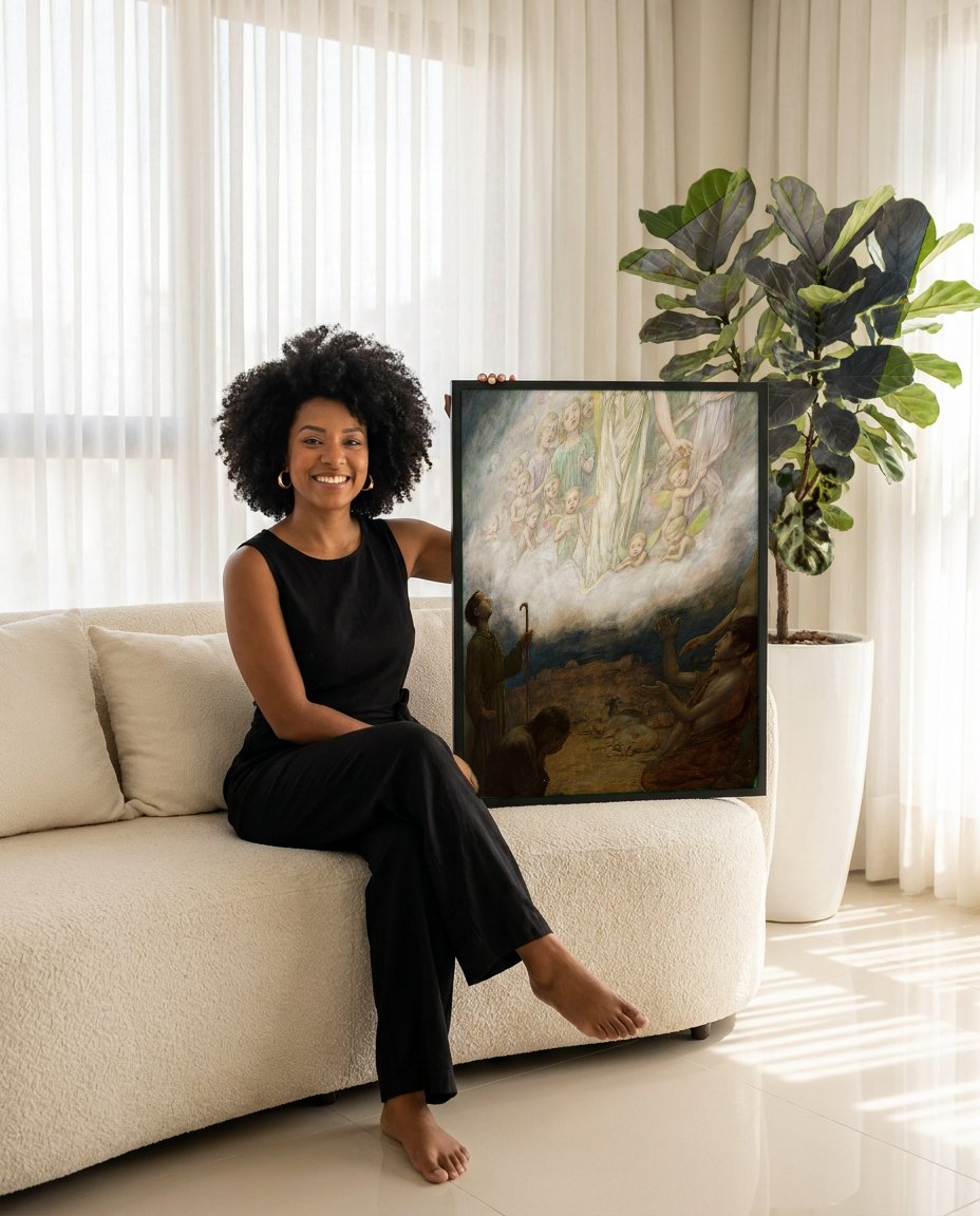 Quadro Decorativo A Anunciação aos Pastores - Hans Thoma com modelo em ambiente