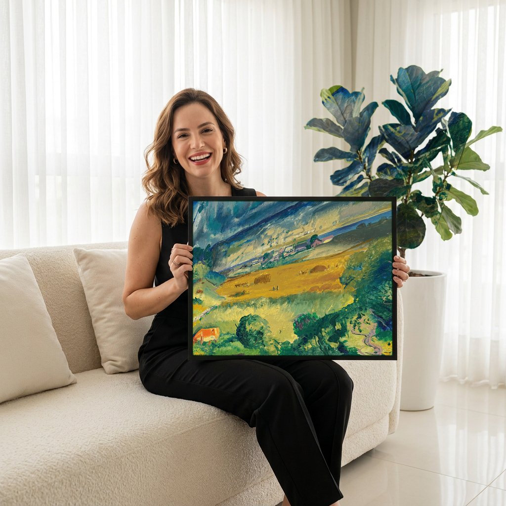 Quadro Decorativo Campo com Céu Tempestuoso - George Bellows com modelo em ambiente