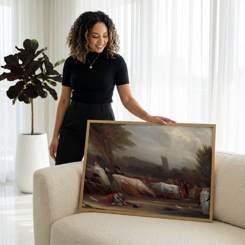 Quadro Decorativo A Partida de Lot e Suas Filhas - Benjamin West com modelo em ambiente