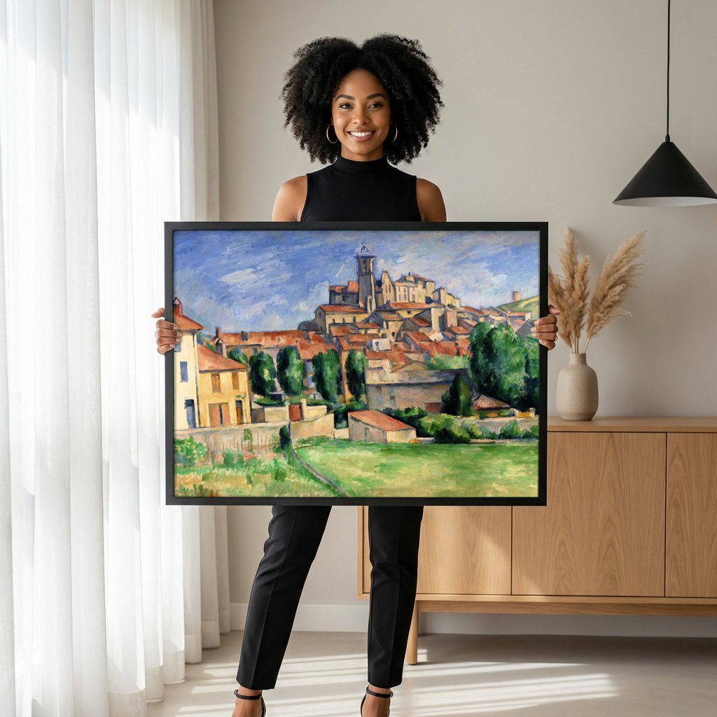 Quadro Decorativo A Cidade de Auvers-sur-Oise - Cézanne com modelo em ambiente