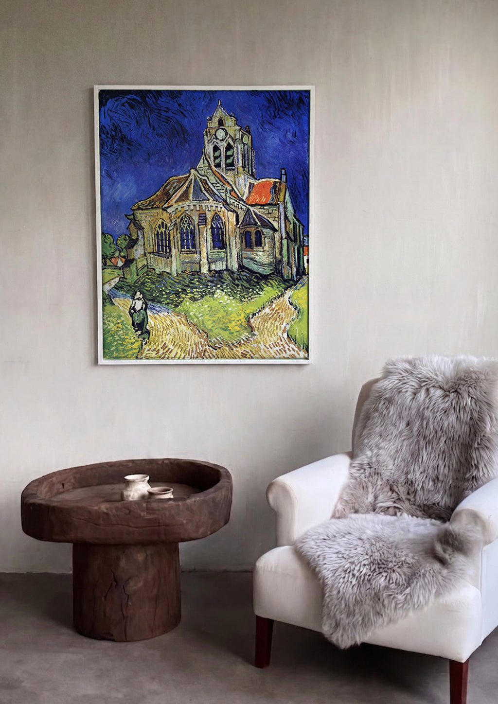 Quadro Decorativo A Igreja de Auvers-sur-Oise - Van Gogh em ambiente decorado