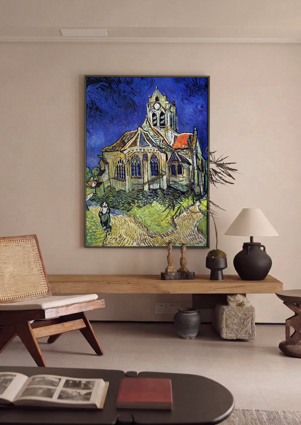 Quadro Decorativo A Igreja de Auvers-sur-Oise - Van Gogh em ambiente decorado
