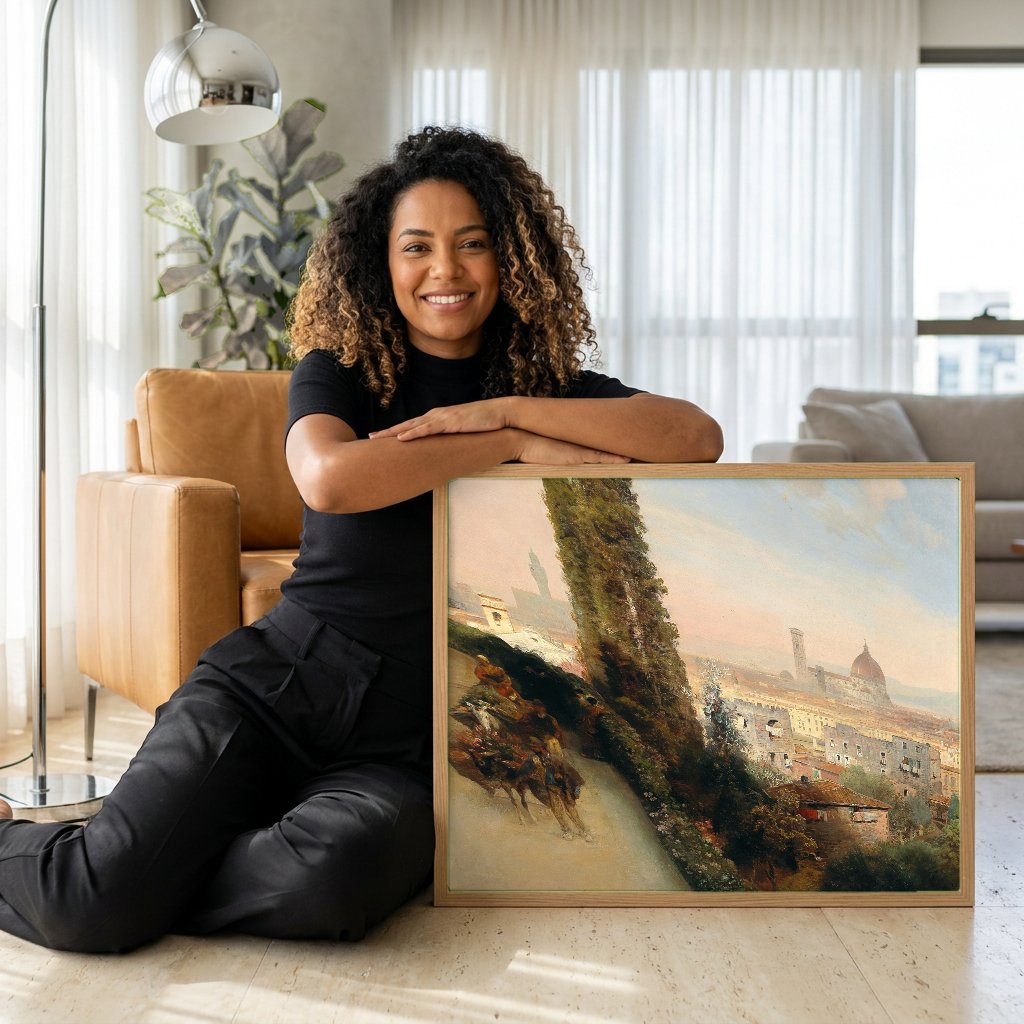 Quadro Decorativo Vista de Florença - Oswald Achenbach com modelo em ambiente