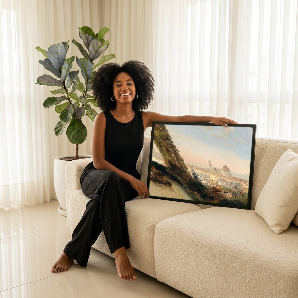 Quadro Decorativo Vista de Florença - Oswald Achenbach com modelo em ambiente