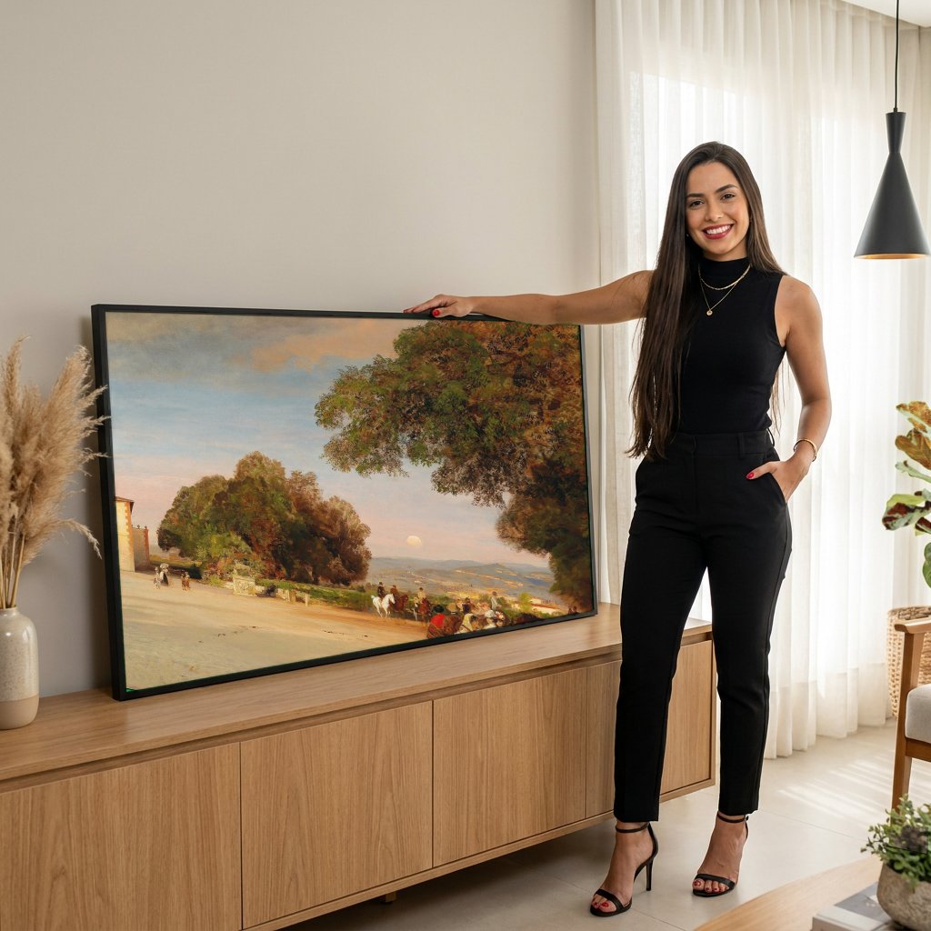 Quadro Decorativo Crepúsculo Romano - Oswald Achenbach com modelo em ambiente