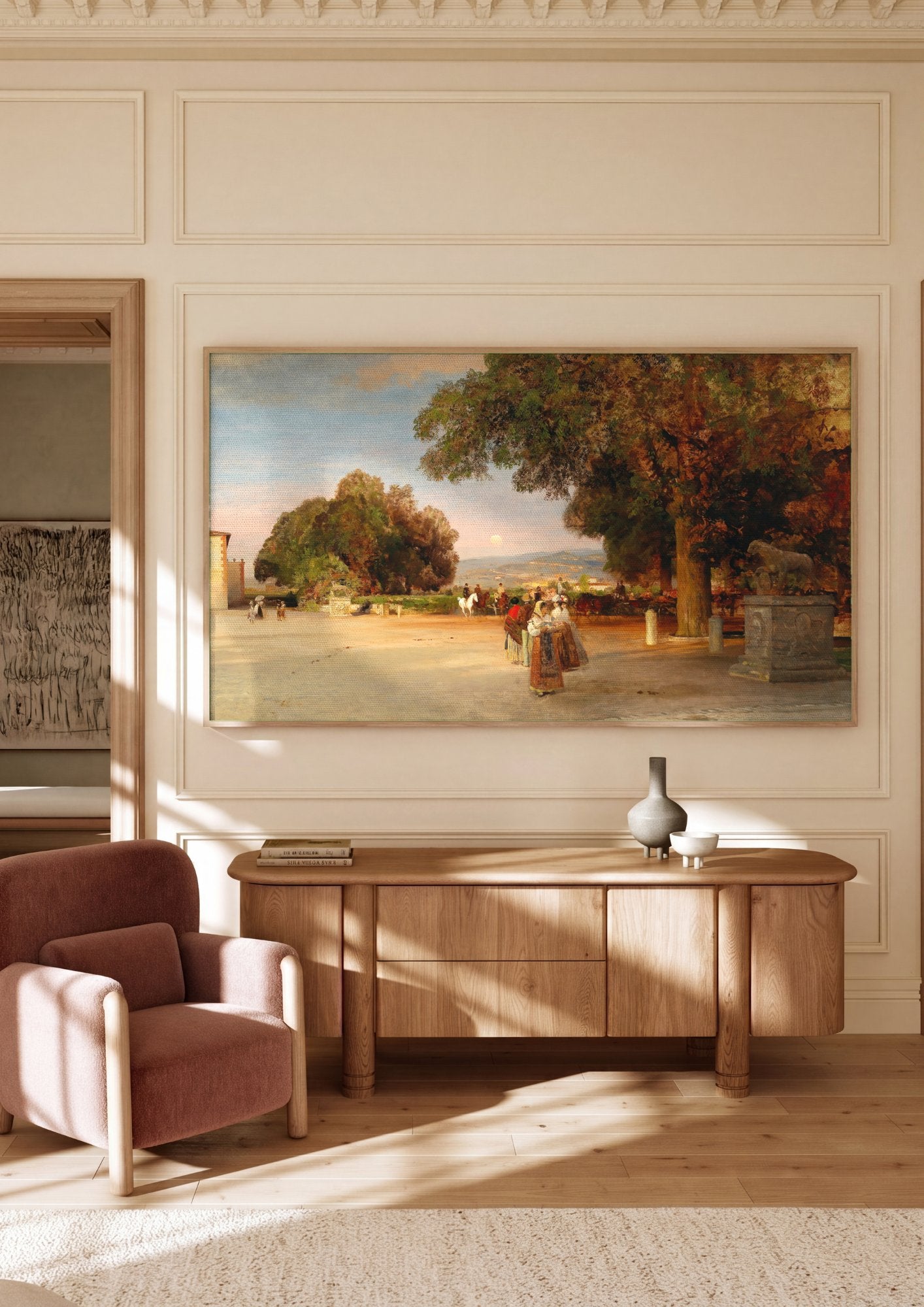 Quadro Decorativo Crepúsculo Romano - Oswald Achenbach em ambiente decorado