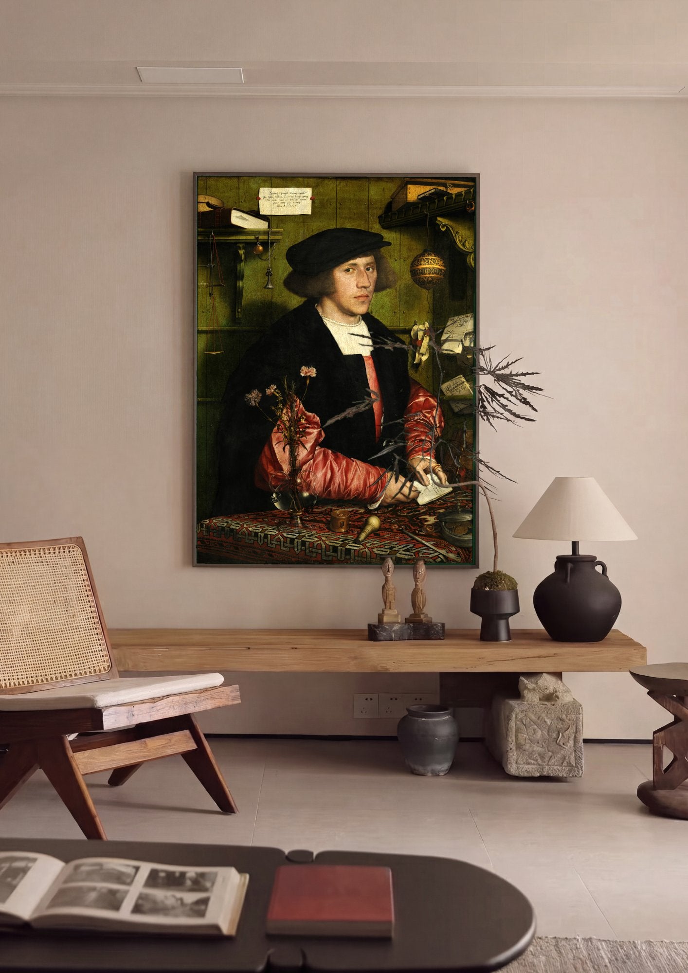 Quadro Decorativo O Mercador Georg Gisze - Hans Holbein, o Jovem em ambiente decorado