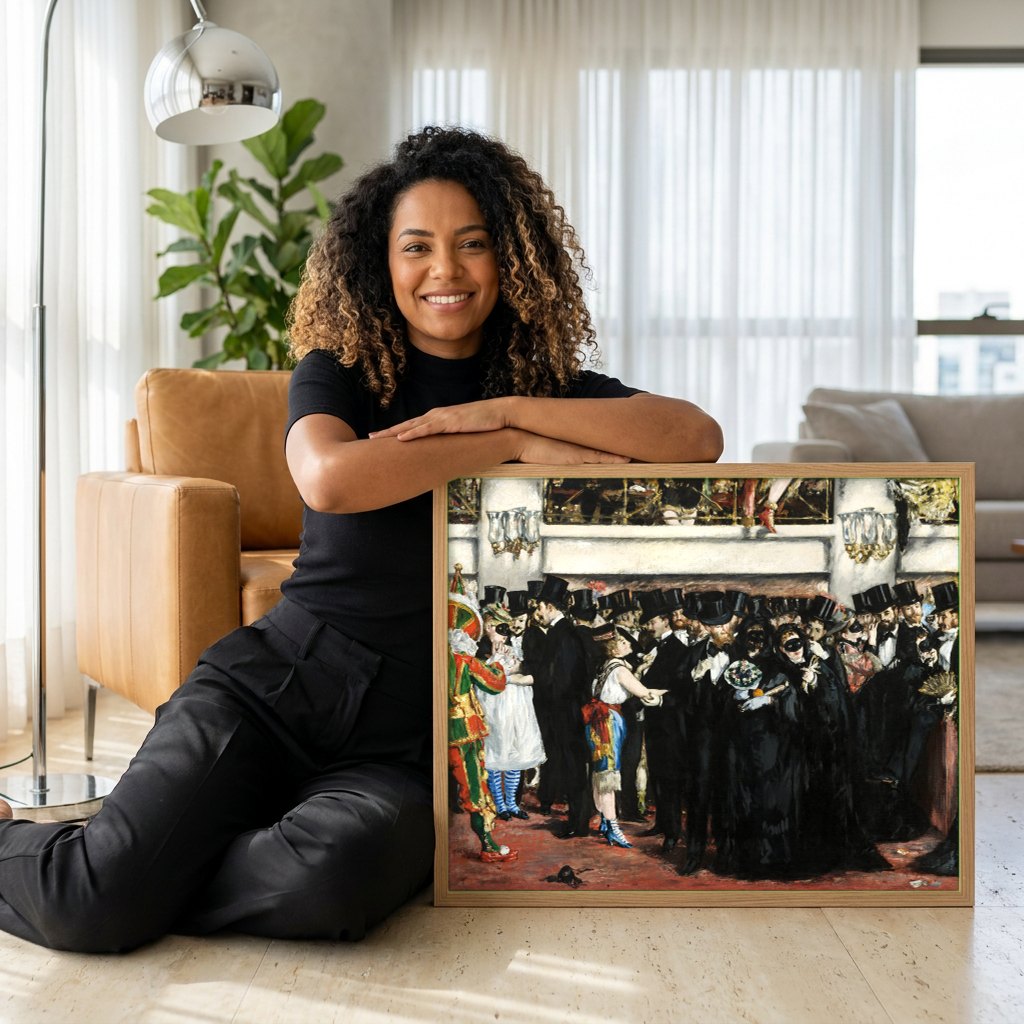 Quadro Decorativo O Baile da Ópera - Manet | modelo apresentando o quadro emoldurado
