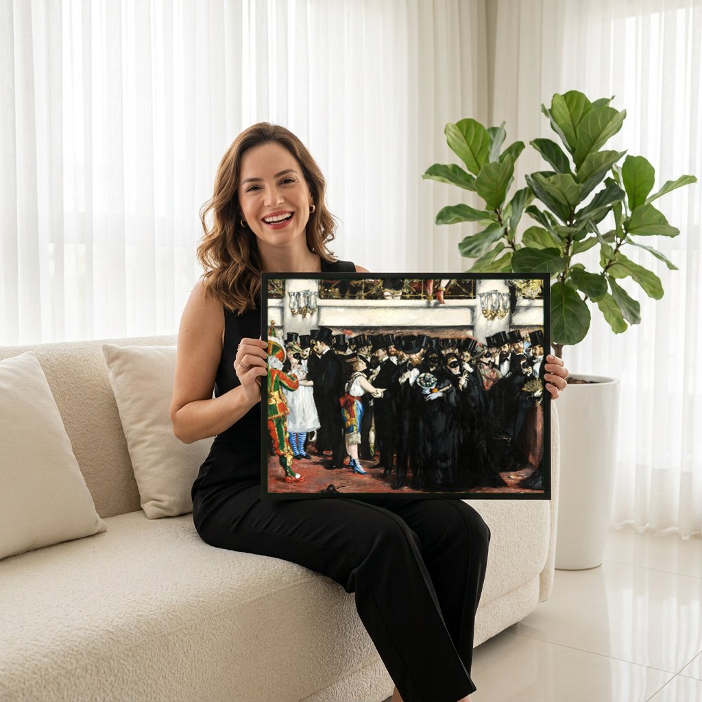 Quadro Decorativo O Baile da Ópera - Manet | modelo apresentando o quadro emoldurado