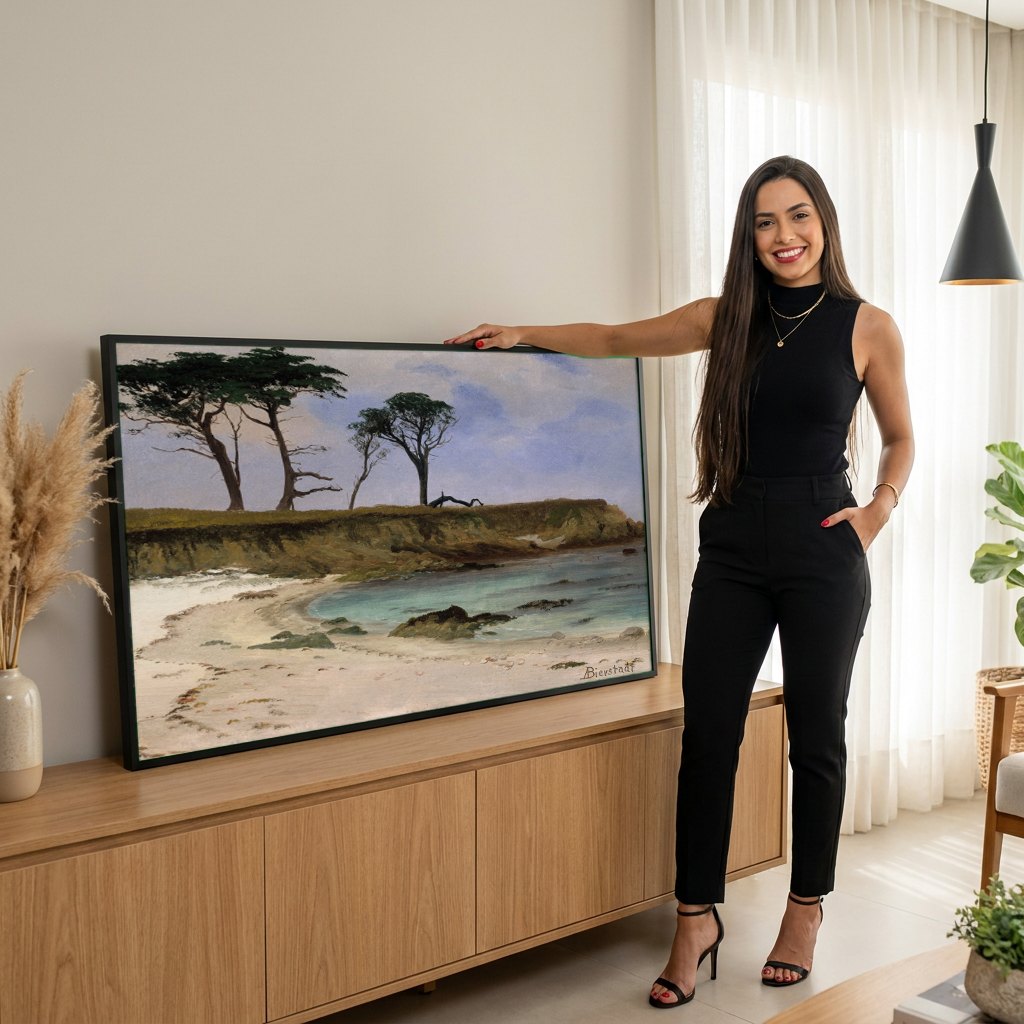 Quadro Decorativo Praia Solitária - Albert Bierstadt | modelo apresentando o quadro emoldurado