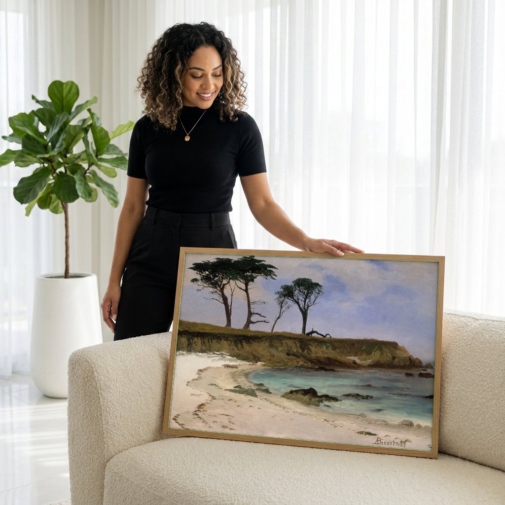 Quadro Decorativo Praia Solitária - Albert Bierstadt | modelo apresentando o quadro emoldurado