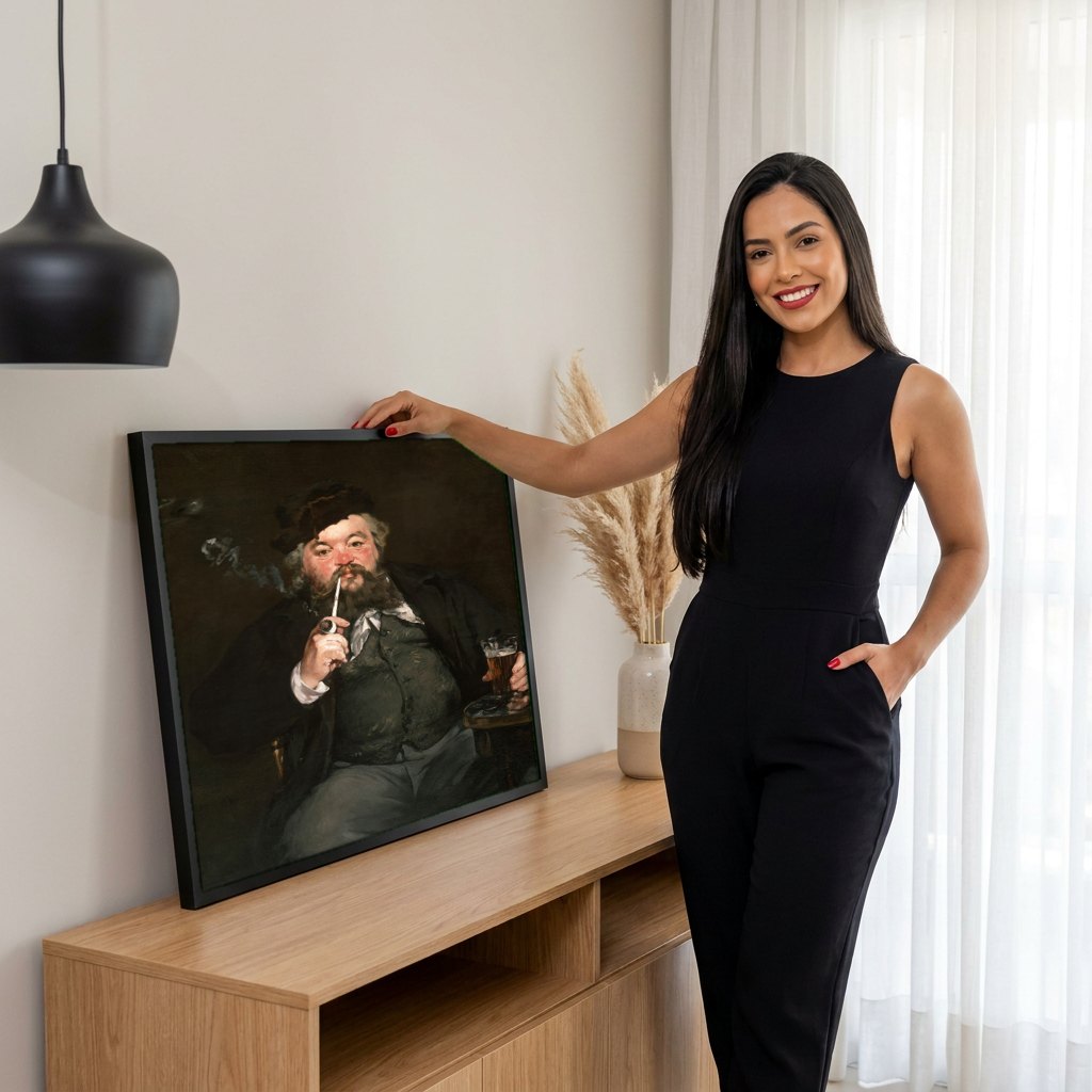 Quadro Decorativo O Bom Bebedor - Manet | modelo apresentando o quadro emoldurado