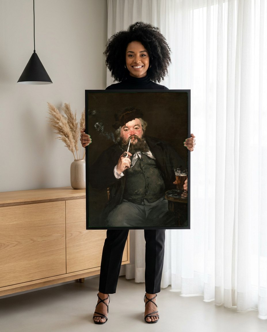 Quadro Decorativo O Bom Bebedor - Manet | modelo apresentando o quadro emoldurado