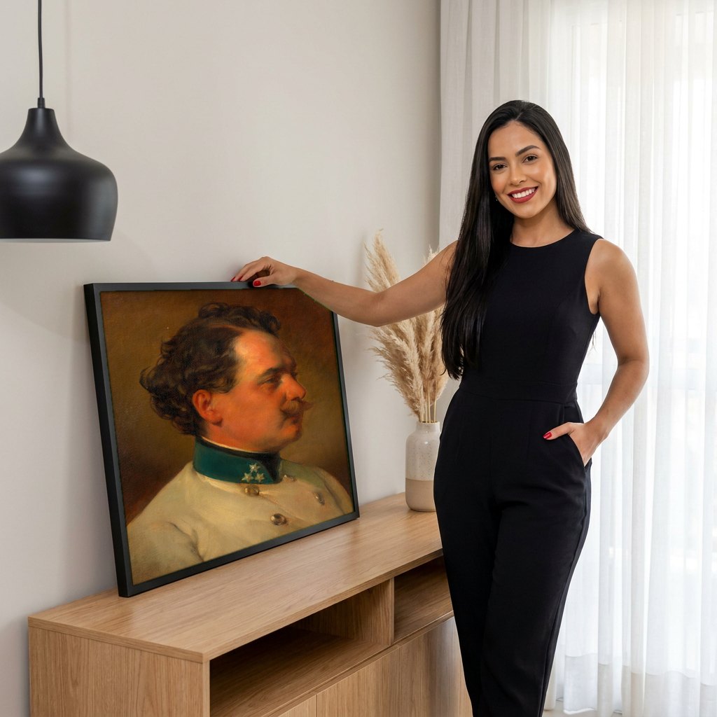 Quadro Decorativo 'Retrato de Homem Militar' - Von Amerling | modelo apresentando o quadro emoldurado