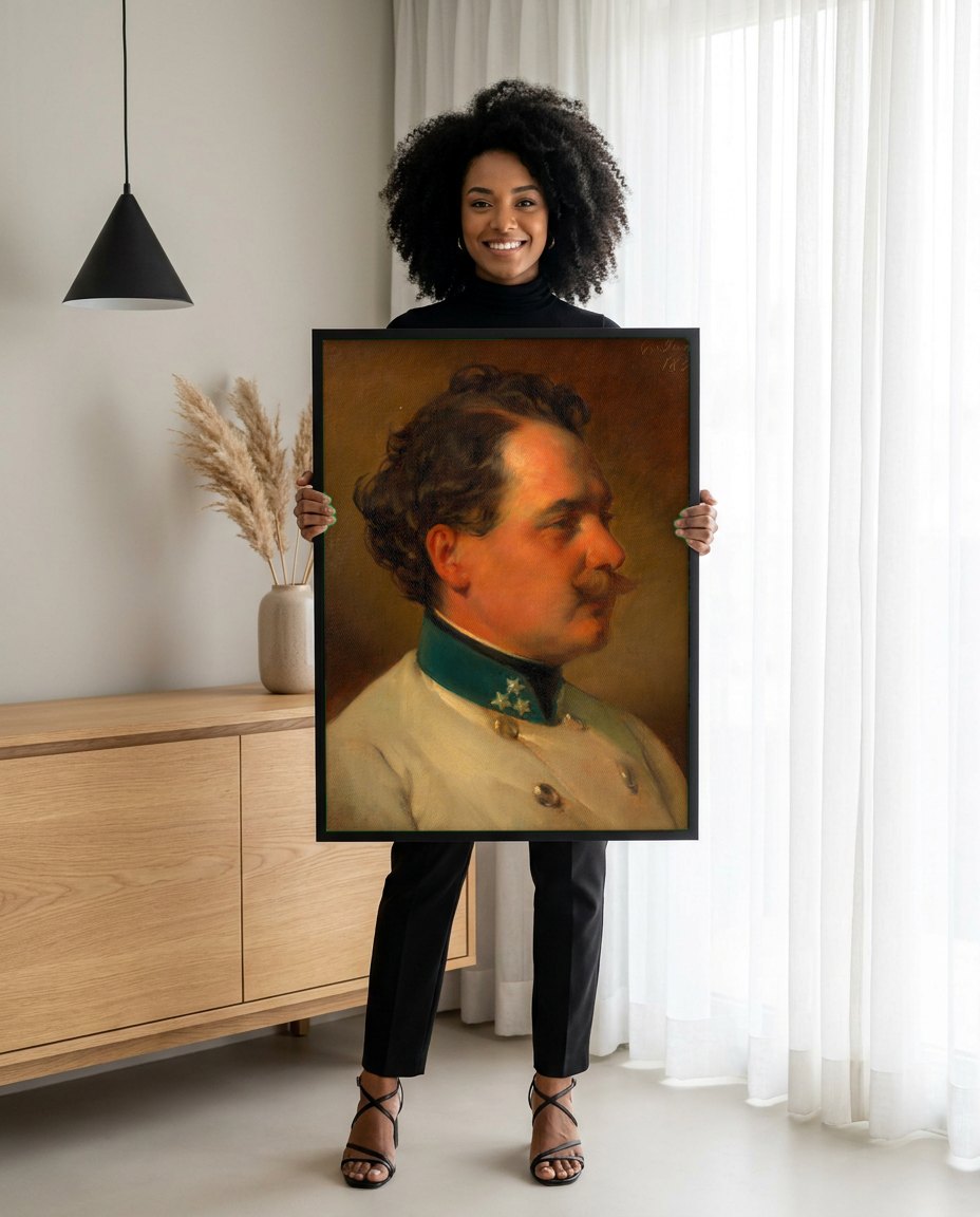 Quadro Decorativo 'Retrato de Homem Militar' - Von Amerling | modelo apresentando o quadro emoldurado