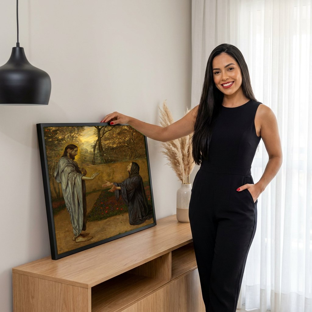 Quadro Decorativo Noli Me Tangere - Hans Thoma | modelo apresentando o quadro emoldurado